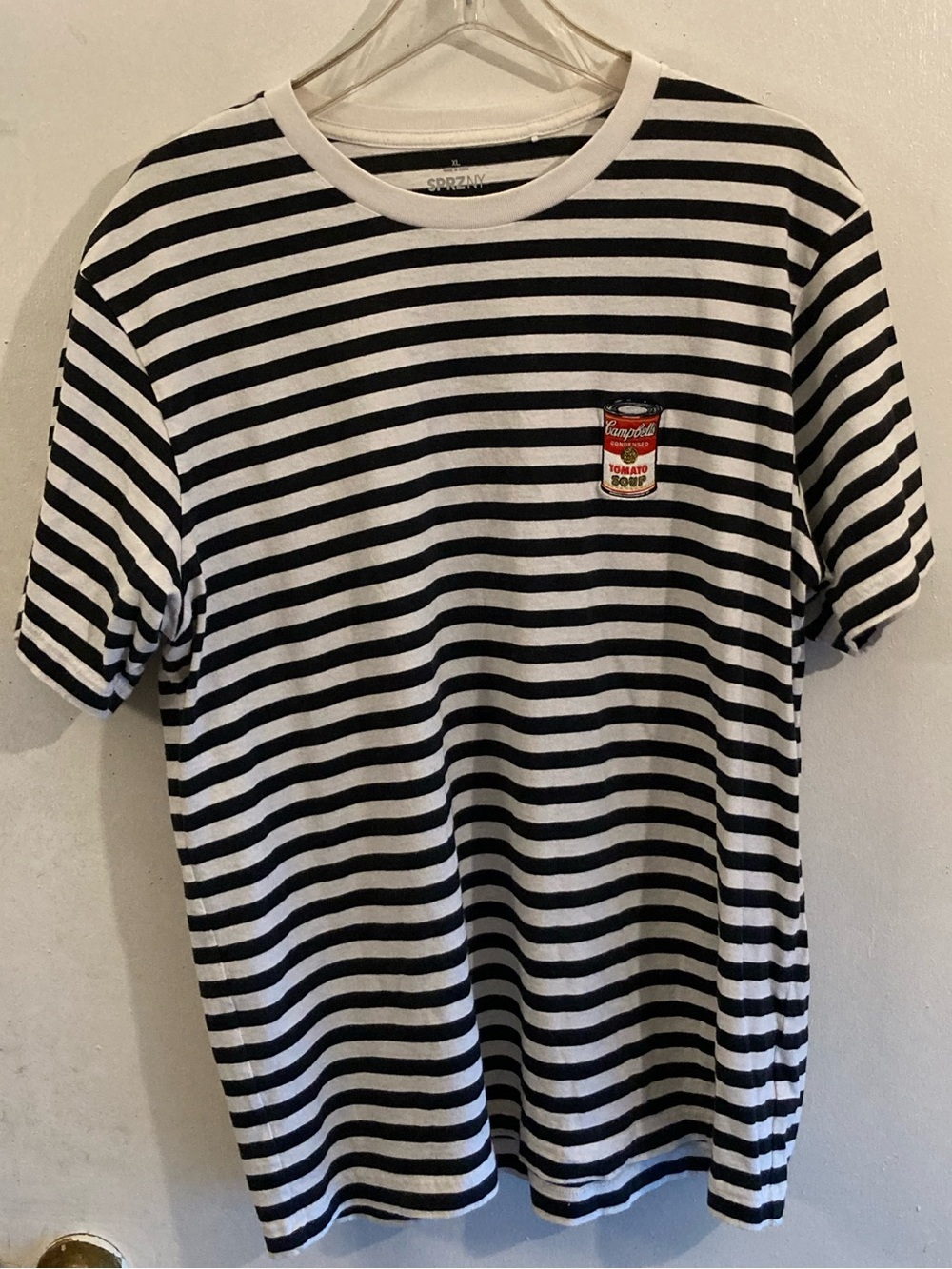Andy Warhol Uniqlo Striped Black & White Crewneck T-Shirt with Campbells Patch